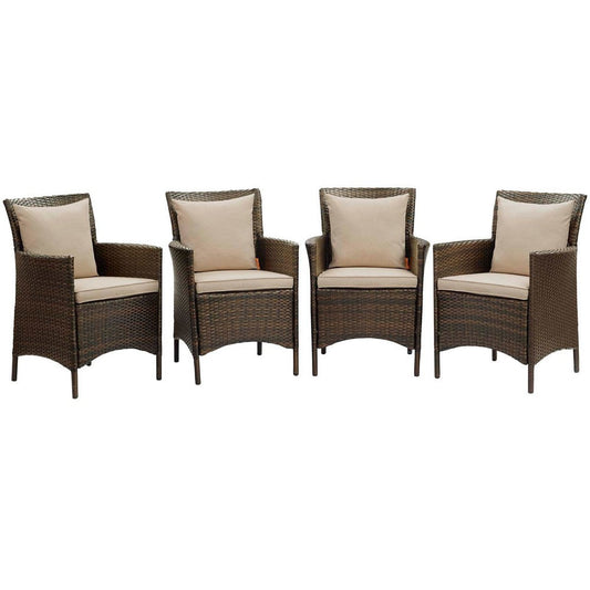 Modway EEI-4031-BRN-BEI Conduit Outdoor Patio Wicker Rattan Dining Armchair Set of 4, Brown Beige