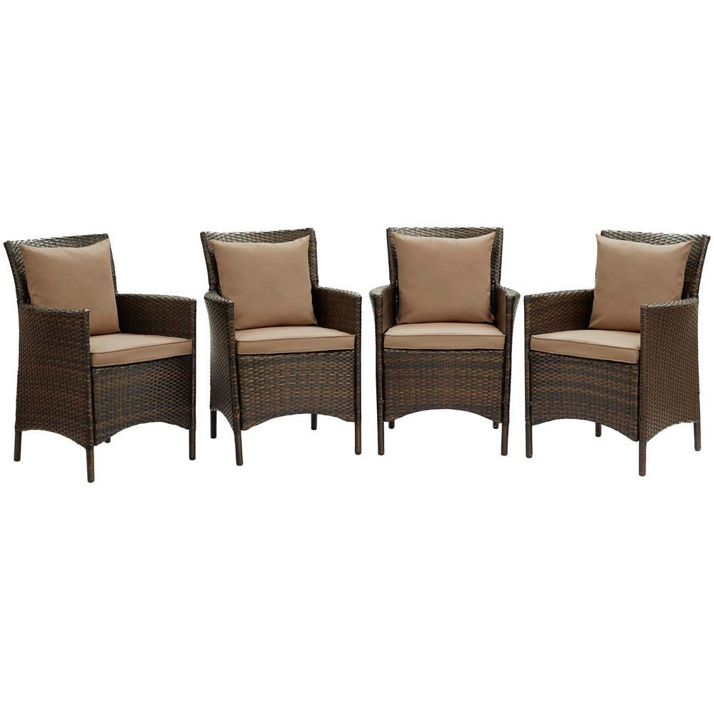 Modway EEI-4031-BRN-MOC Conduit Outdoor Patio Wicker Rattan Dining Armchair Set of 4, Brown Mocha