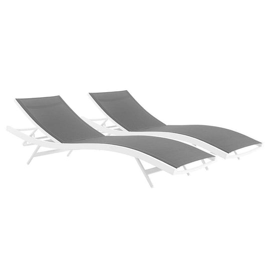 Modway EEI-4038-WHI-GRY Glimpse Outdoor Patio Mesh Chaise Lounge Set of 2, White Gray