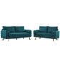 Modway Revive Upholstered Fabric Sofa and Loveseat Set, Teal