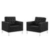 Modway Loft Tufted Upholstered Faux Leather Armchair Set of 2, Silver Black