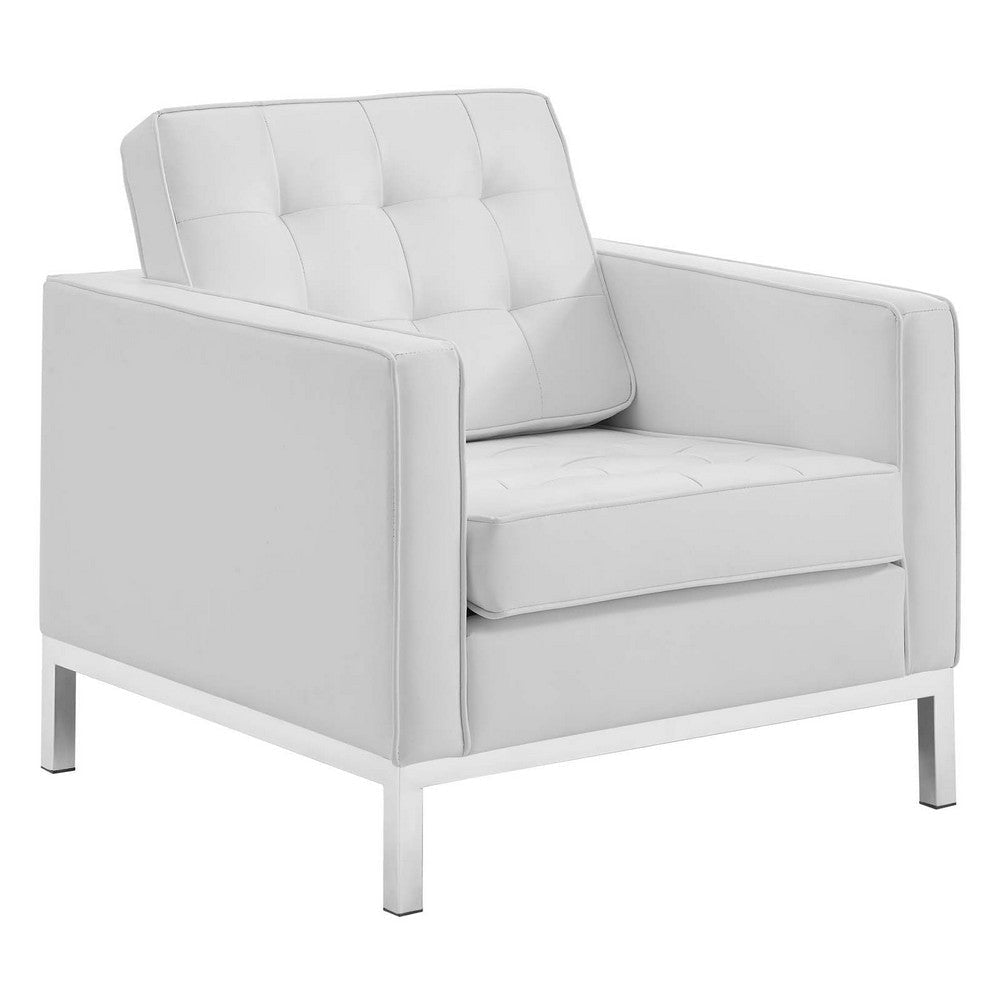 Modway Loft Tufted Upholstered Faux Leather Armchair Set of 2 Silver White MDY-EEI-4101-SLV-WHI