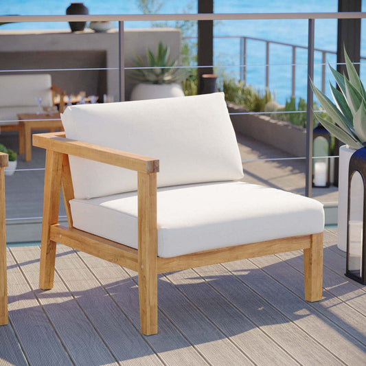 Modway EEI-4128-NAT-WHI Bayport Patio Teak Wood Left-Arm Chair, Natural White