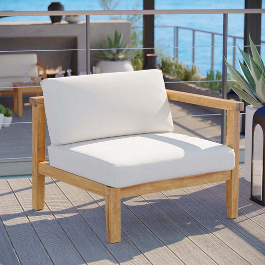 Modway EEI-4129-NAT-WHI Bayport Patio Teak Wood Right-Arm Chair, Natural White