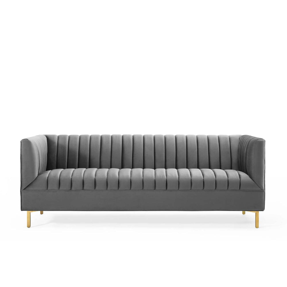 Shift Channel Tufted Performance Velvet Sofa - No Shipping Charges MDY-EEI-4132-GRY