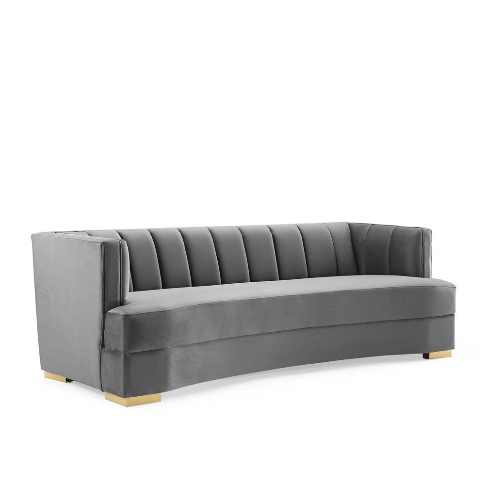 Modway Encompass Channel Tufted Performance Velvet Curved Sofa, Gray 39.5 x 85 x 28