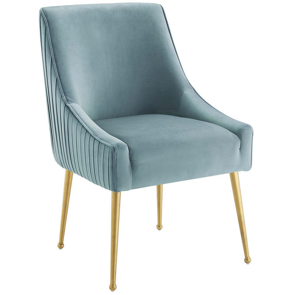 Modway Discern Pleated Back Upholstered Performance Velvet Dining Chair Set of 2 Light Blue MDY-EEI-4149-LBU