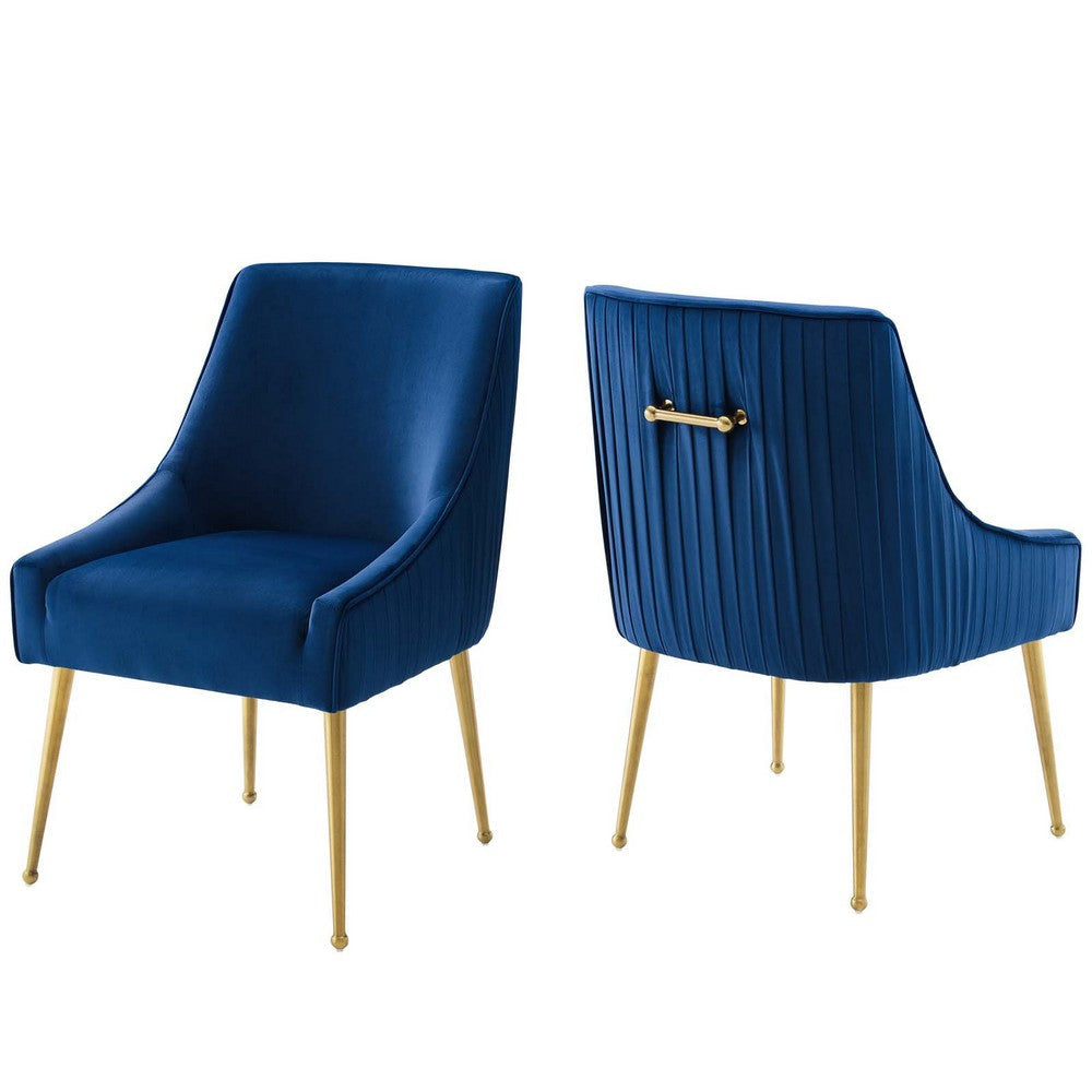 Modway Discern Pleated Back Upholstered Performance Velvet Dining Chair Set of 2, Navy