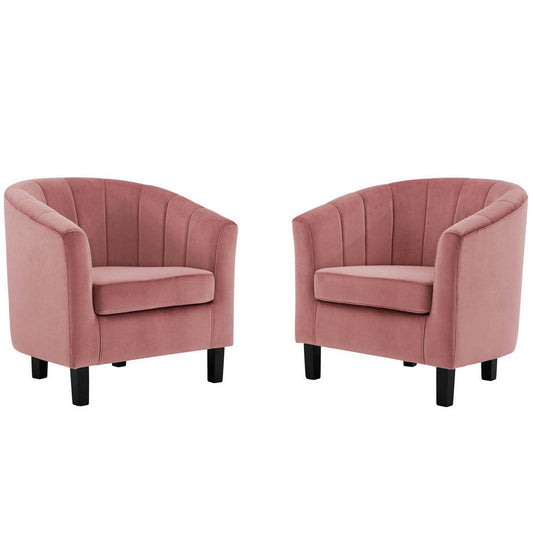 Modway Prospect Channel Tufted Performance Velvet Armchair Set of 2, Dusty Rose