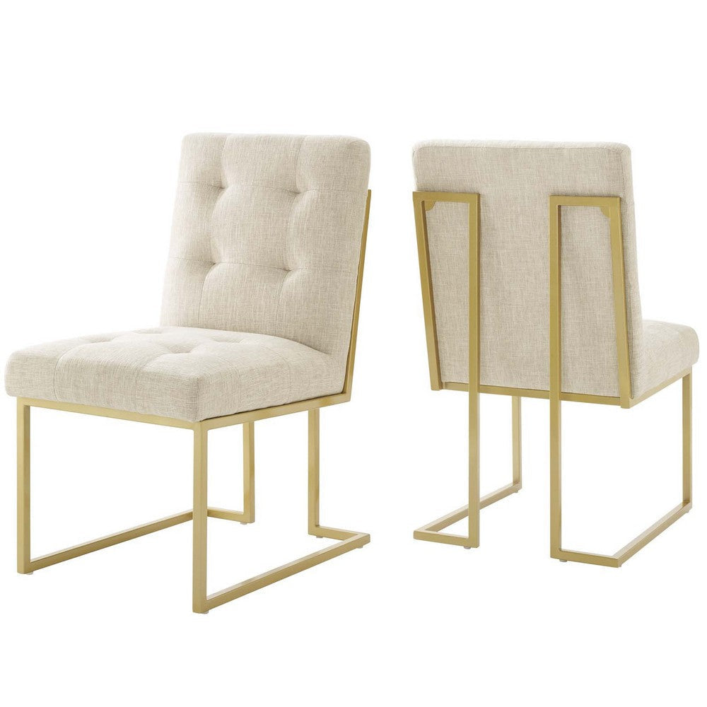 Modway Privy Stainless Steel Performance Velvet Dining Chair Set of 2, Gold Ivory