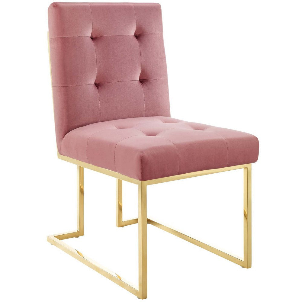 Modway Privy Stainless Steel Performance Velvet Dining Chair Set of 2 Gold Dusty Rose MDY-EEI-4152-GLD-DUS