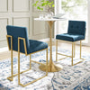 Modway Privy Stainless Steel Upholstered Fabric Counter Stool Set of 2 Gold Azure MDY-EEI-4154-GLD-AZU