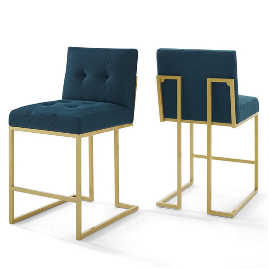 Modway Privy Stainless Steel Upholstered Fabric Counter Stool Set of 2, Gold Azure