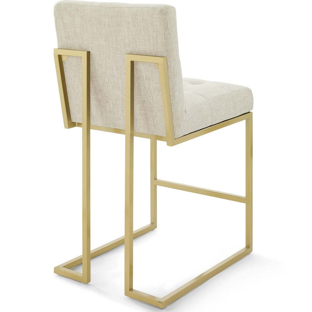 Modway Privy Stainless Steel Upholstered Fabric Counter Stool Set of 2 Gold Beige MDY-EEI-4154-GLD-BEI