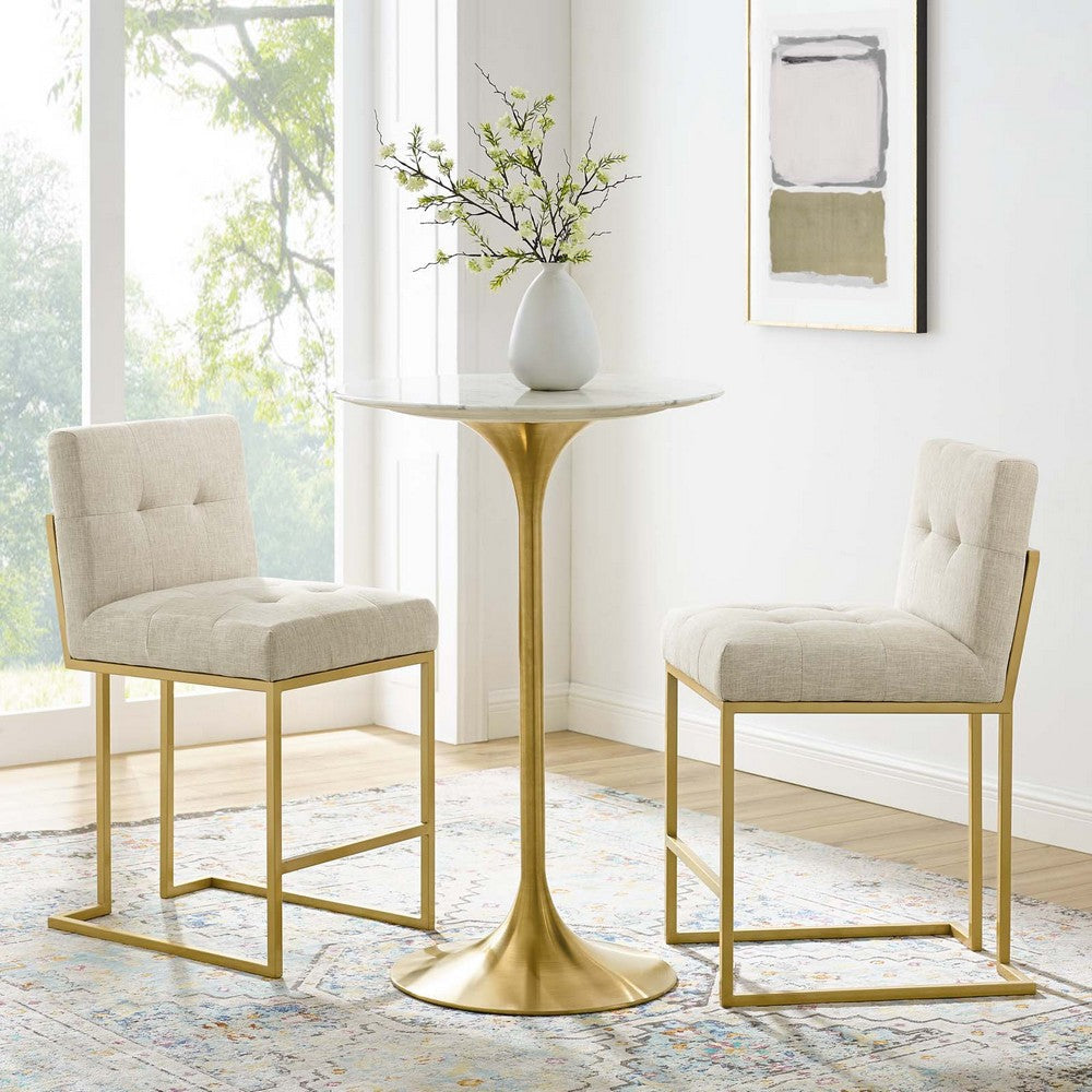 Modway Privy Stainless Steel Upholstered Fabric Counter Stool Set of 2 Gold Beige MDY-EEI-4154-GLD-BEI