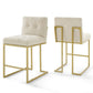 Modway Privy Stainless Steel Upholstered Fabric Counter Stool Set of 2, Gold Beige