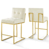 Modway Privy Stainless Steel Performance Velvet Counter Stool Set of 2, Gold Ivory