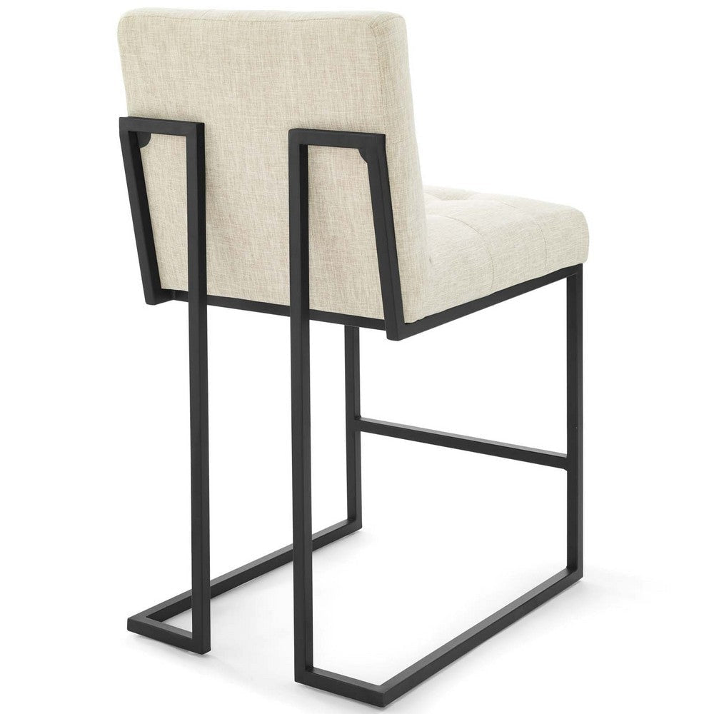 Modway Privy Stainless Steel Upholstered Fabric Counter Stool Set of 2 Black Beige MDY-EEI-4156-BLK-BEI