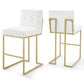 Modway Privy Stainless Steel Performance Velvet Bar Stool Set of 2, Gold White