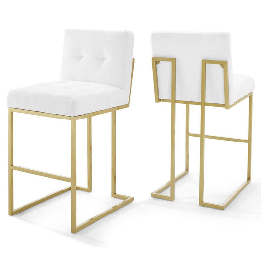 Modway Privy Stainless Steel Performance Velvet Bar Stool Set of 2, Gold White