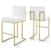 Modway Privy Stainless Steel Performance Velvet Bar Stool Set of 2, Gold White