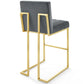 Modway Privy Gold Stainless Steel Performance Velvet Bar Stool Set of 2 in Gold Charcoal MDY-EEI-4158-GLD-CHA