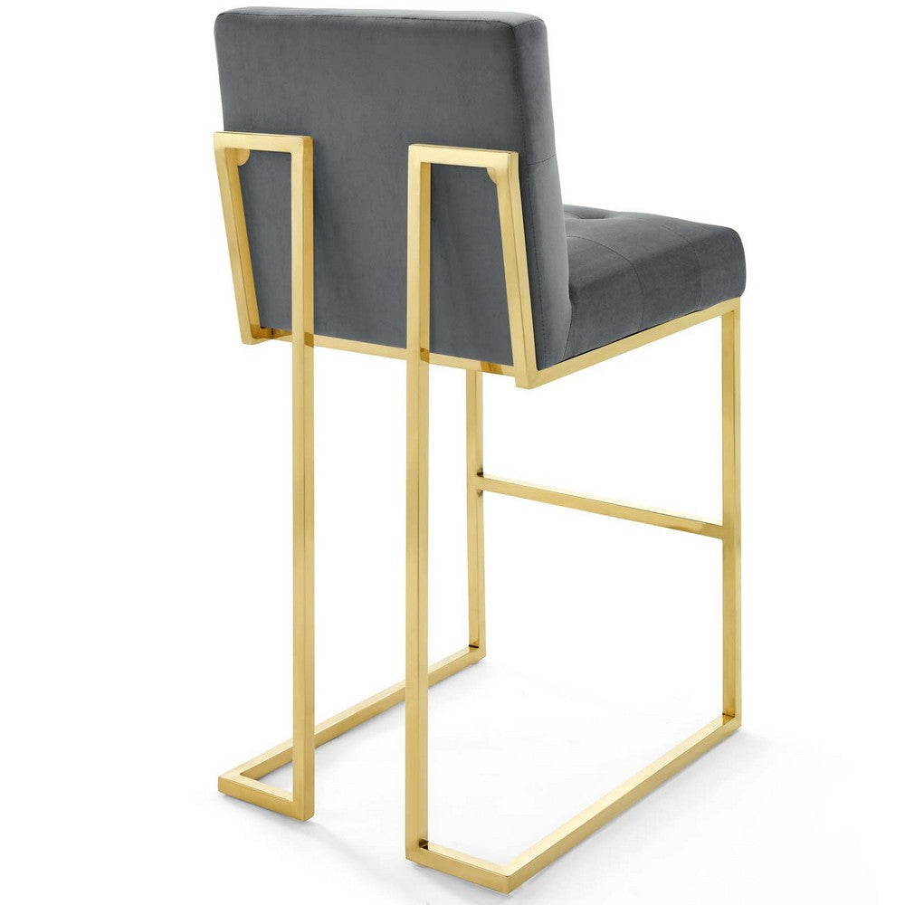 Modway Privy Gold Stainless Steel Performance Velvet Bar Stool Set of 2 in Gold Charcoal MDY-EEI-4158-GLD-CHA