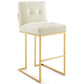 Modway Privy Gold Stainless Steel Performance Velvet Bar Stool Set of 2 in Gold Ivory MDY-EEI-4158-GLD-IVO