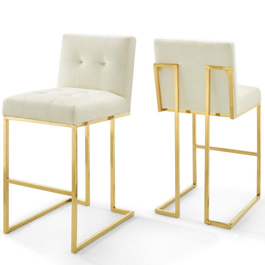 Modway Privy Gold Stainless Steel Performance Velvet Bar Stool Set of 2 in Gold Ivory