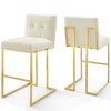 Modway Privy Gold Stainless Steel Performance Velvet Bar Stool Set of 2 in Gold Ivory