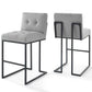 Modway Privy Stainless Steel Upholstered Fabric Bar Stool Set of 2, Black Light Gray