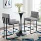 Modway Privy Stainless Steel Upholstered Fabric Bar Stool Set of 2 Black Light Gray MDY-EEI-4159-BLK-LGR