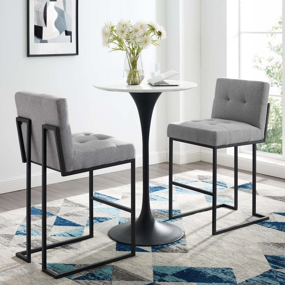 Modway Privy Stainless Steel Upholstered Fabric Bar Stool Set of 2 Black Light Gray MDY-EEI-4159-BLK-LGR