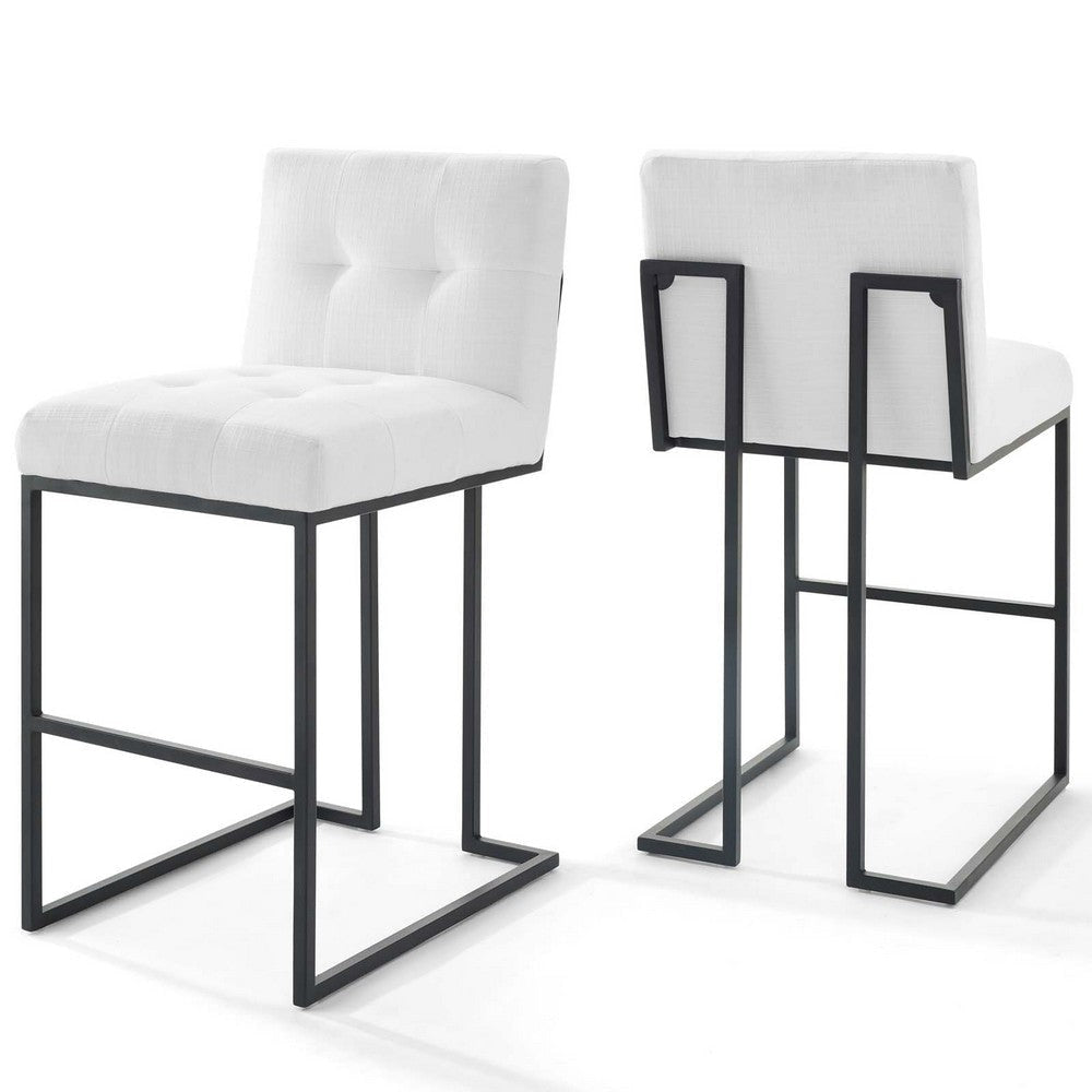 Modway Privy Stainless Steel Upholstered Fabric Bar Stool Set of 2, Black White