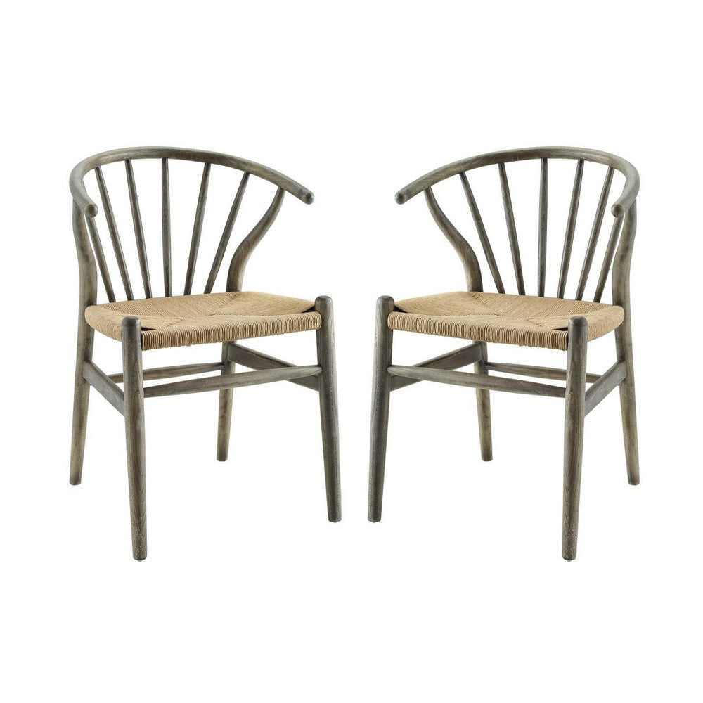 Modway Flourish Mid-Century Modern Rustic Farmhouse Wood, Dining Chair - Set of 2, Grey