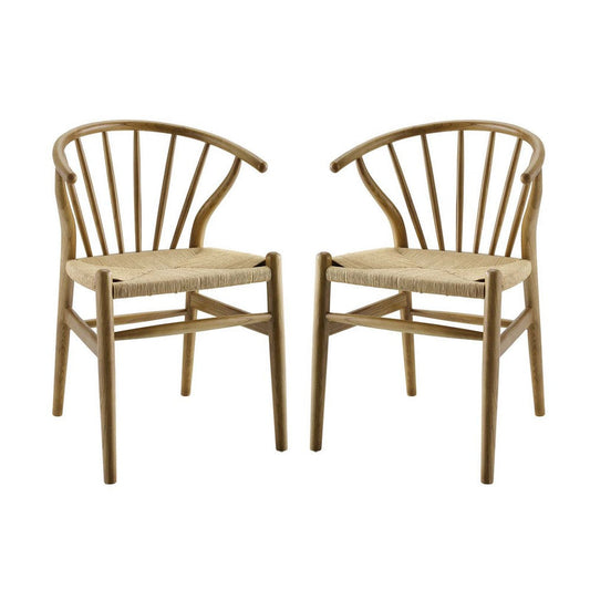 Modway Flourish Mid-Century Modern Rustic Farmhouse Wood, Dining Chair - Set of 2, Natural