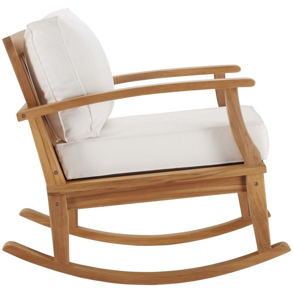 Modway EEI-4177-NAT-WHI Marina Patio Teak Rocking Chair Natural White MDY-EEI-4177-NAT-WHI