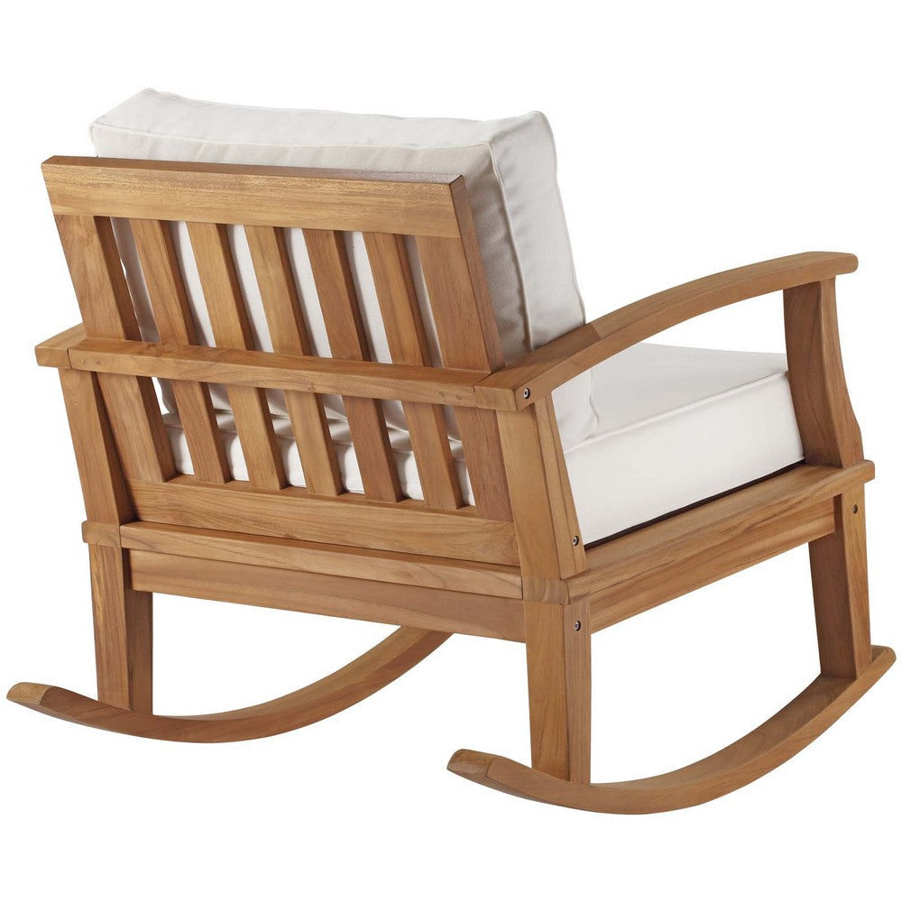 Modway EEI-4177-NAT-WHI Marina Patio Teak Rocking Chair Natural White MDY-EEI-4177-NAT-WHI