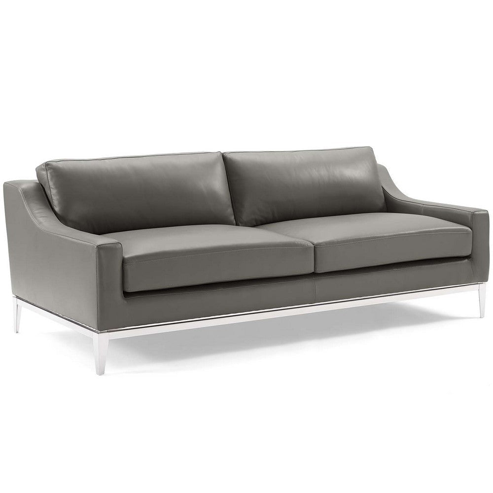 Modway Harness 3 Piece Stainless Steel Base Leather Set in Gray Sofa & 2 Armchairs MDY-EEI-4199-GRY-SET