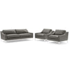 Modway Harness 3 Piece Stainless Steel Base Leather Set in Gray, Sofa & 2 Armchairs