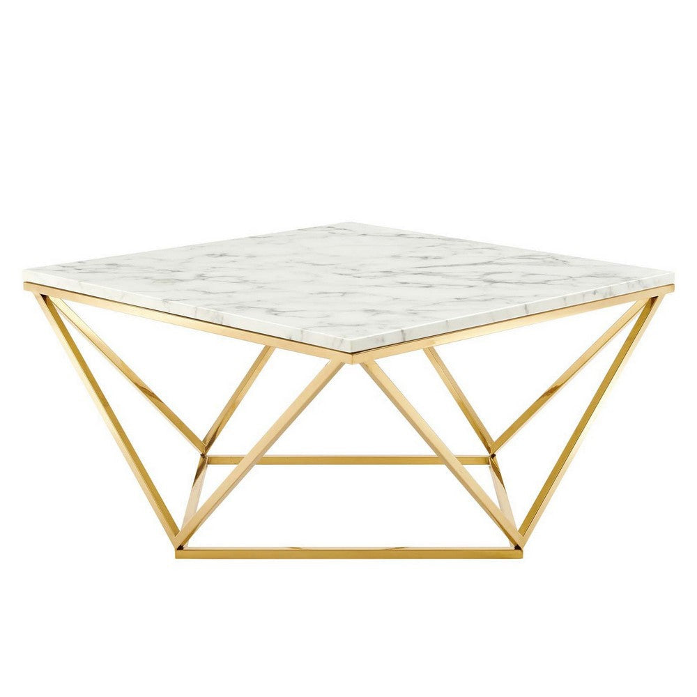 Vertex Gold Metal Stainless Steel Coffee Table - No Shipping Charges MDY-EEI-4207-GLD-WHI