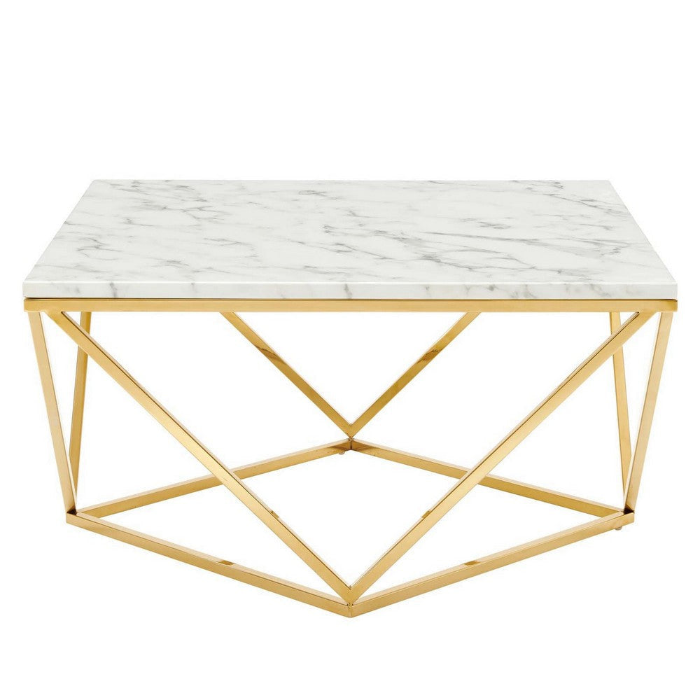 Modway EEI-4207-GLD-WHI Vertex Gold Metal Stainless Steel Coffee Table, Gold White