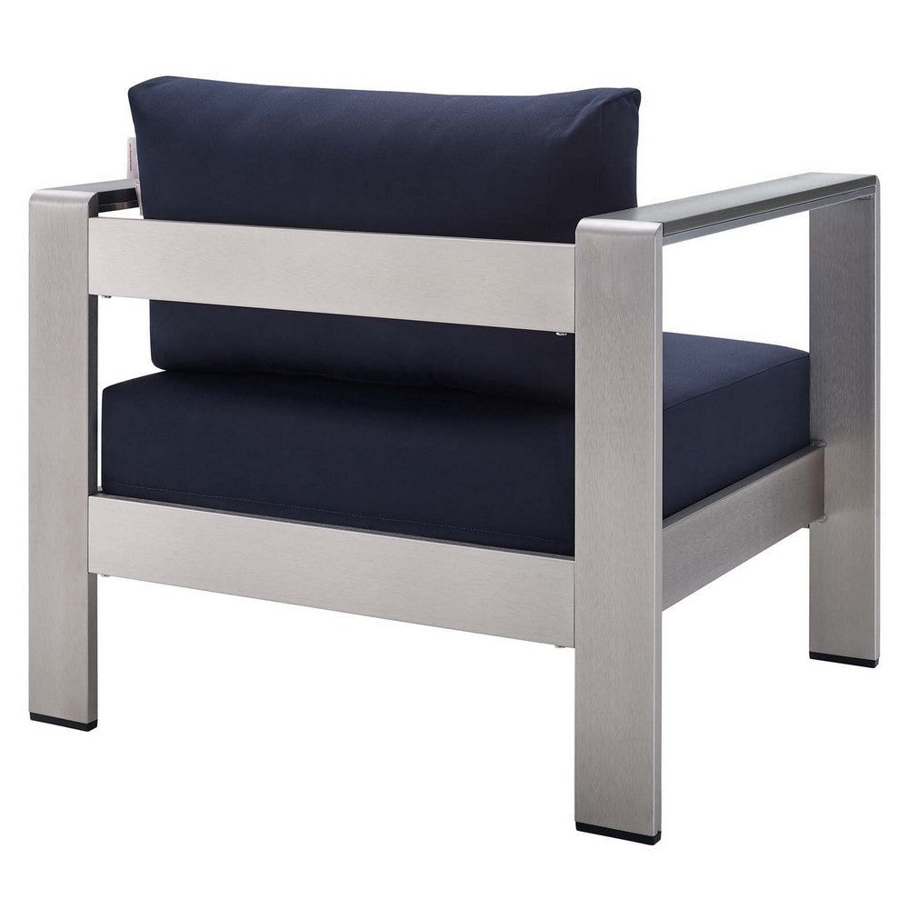 Modway EEI-4225-SLV-NAV Shore EEI-4225-SLV-NAVShore Sunbrella Patio Armchair in Silver Navy MDY-EEI-4225-SLV-NAV