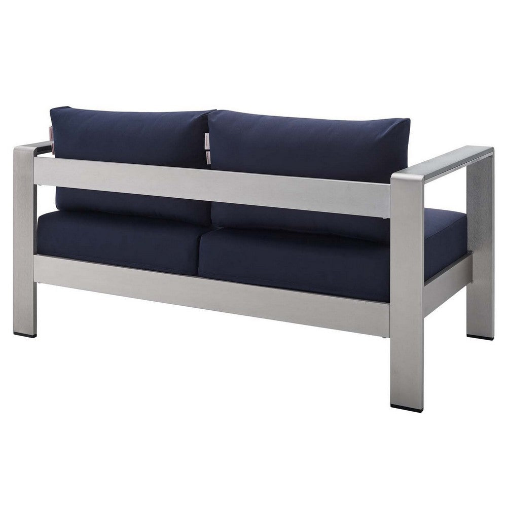 Modway EEI-4226-SLV-NAV Shore EEI-4226-SLV-NAVShore Sunbrella Patio Loveseat in Silver Navy MDY-EEI-4226-SLV-NAV