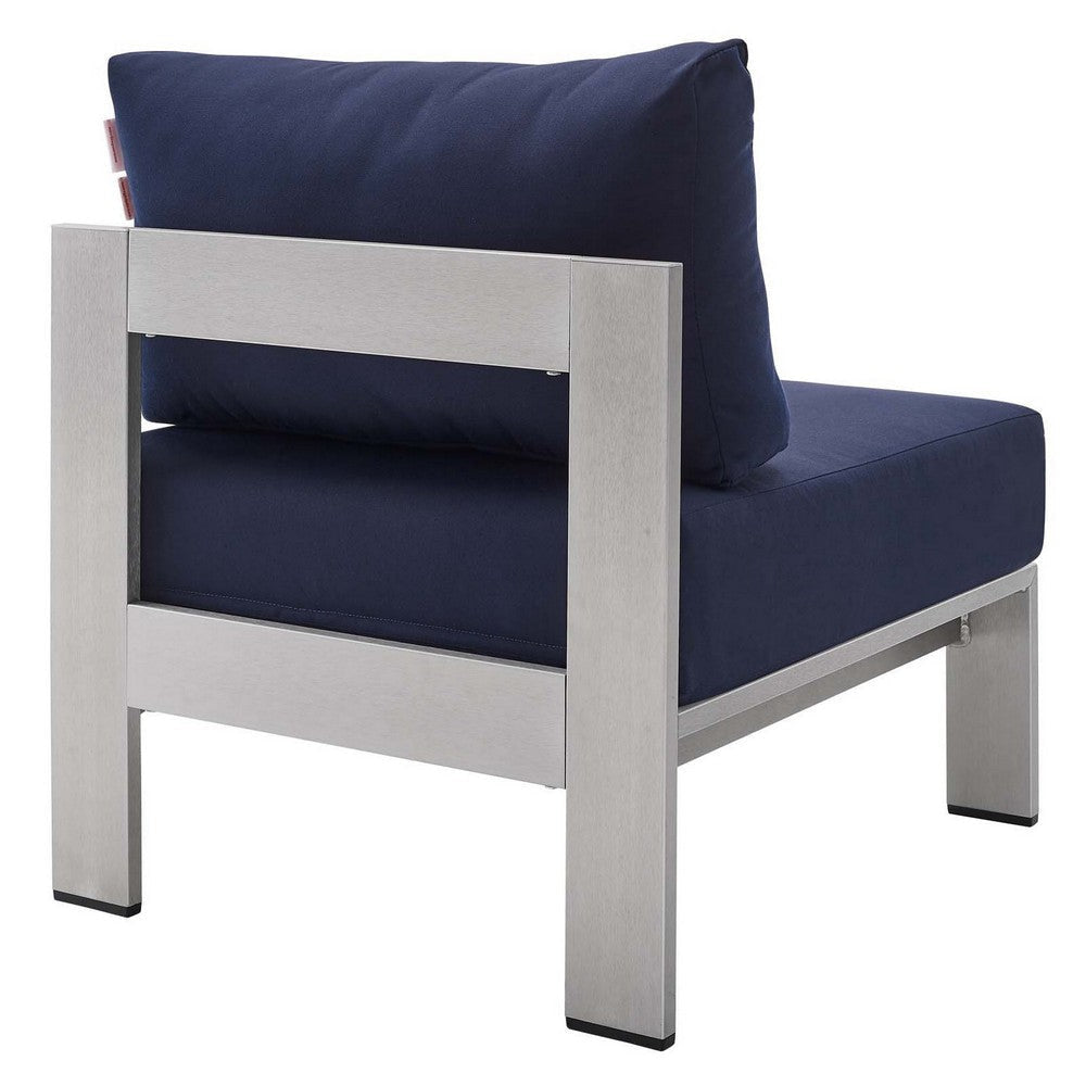 Modway EEI-4227-SLV-NAV Shore SunbrellaPatio Chair in Silver Navy 27.5 x 25 x 23.5 MDY-EEI-4227-SLV-NAV