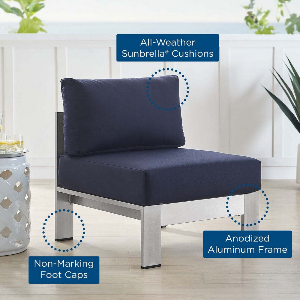 Modway EEI-4227-SLV-NAV Shore SunbrellaPatio Chair in Silver Navy 27.5 x 25 x 23.5 MDY-EEI-4227-SLV-NAV