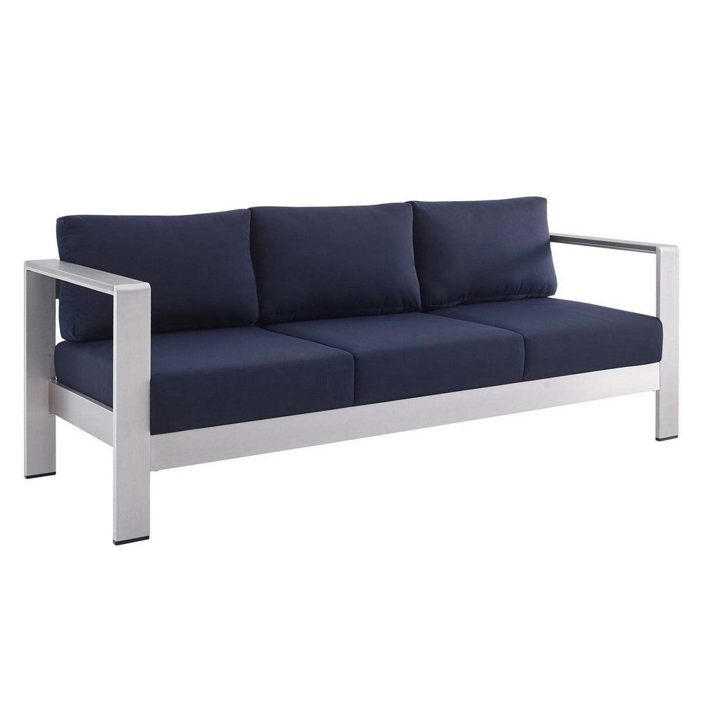 Modway EEI-4228-SLV-NAV Shore EEI-4228-SLV-NAVShore Sunbrella Patio Sofa in Silver Navy