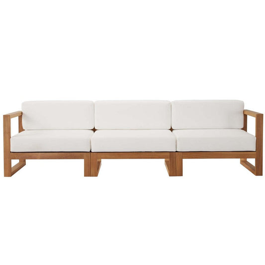 Modway EEI-4254-NAT-WHI-SET Upland Patio Teak Wood Sectional, 3-Piece Set (Sofa), Natural White