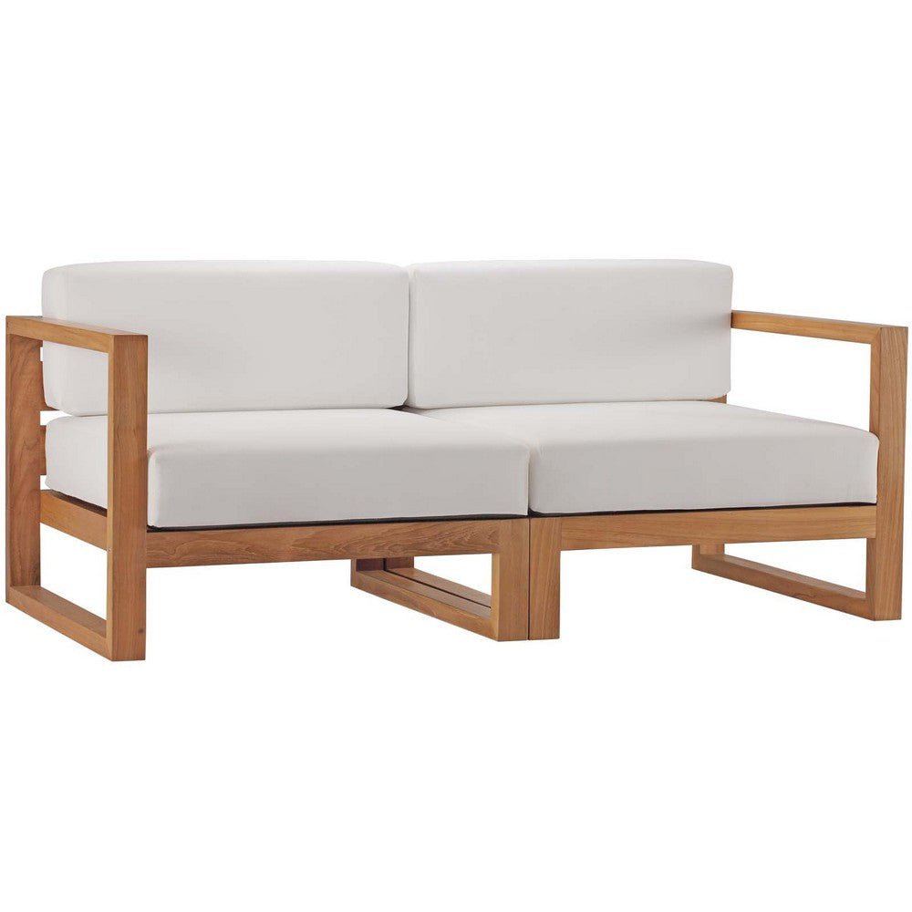 Modway EEI-4256-NAT-WHI-SET Upland Patio Teak Wood Sectional Sofa, 2-Piece Set (Loveseat), Natural White