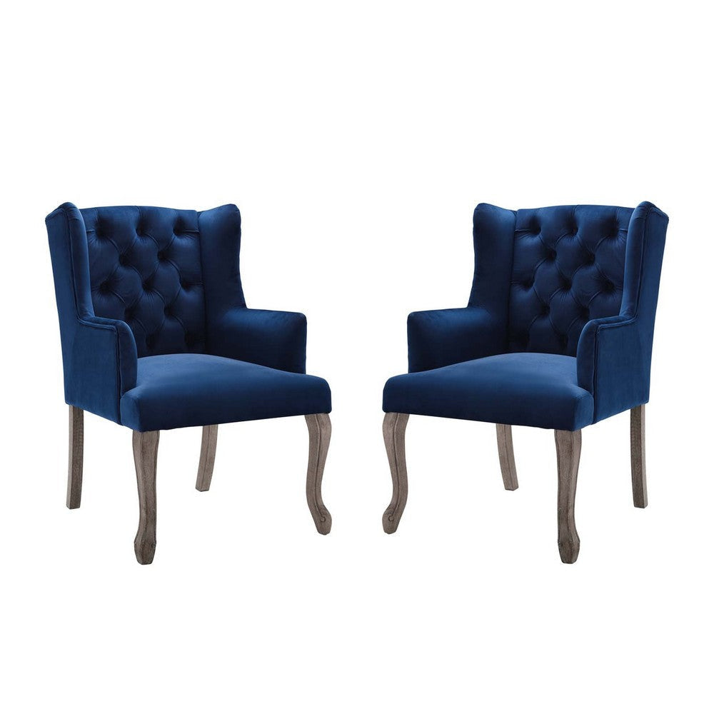 Modway Realm French Vintage Dining Performance Velvet, Armchair - Set of 2, Navy